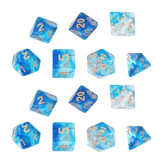 DollaTek Juego de Dados Transparentes poliédricos Juegos de Mesa Dados 2 Juegos Dados 2 x 7 (14 Piezas) Serie…