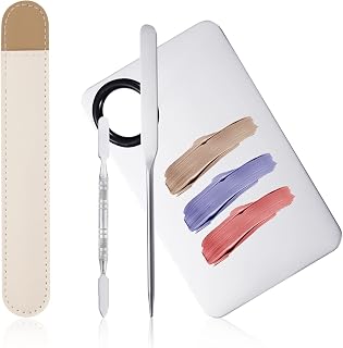 Makeup Spatula and Palette Set, Stainless Steel Cosmetic Spatula Tool Makeup Mixing Palette with Spatula Foundation Palette and Spatula for Makeup Nail (Silver)