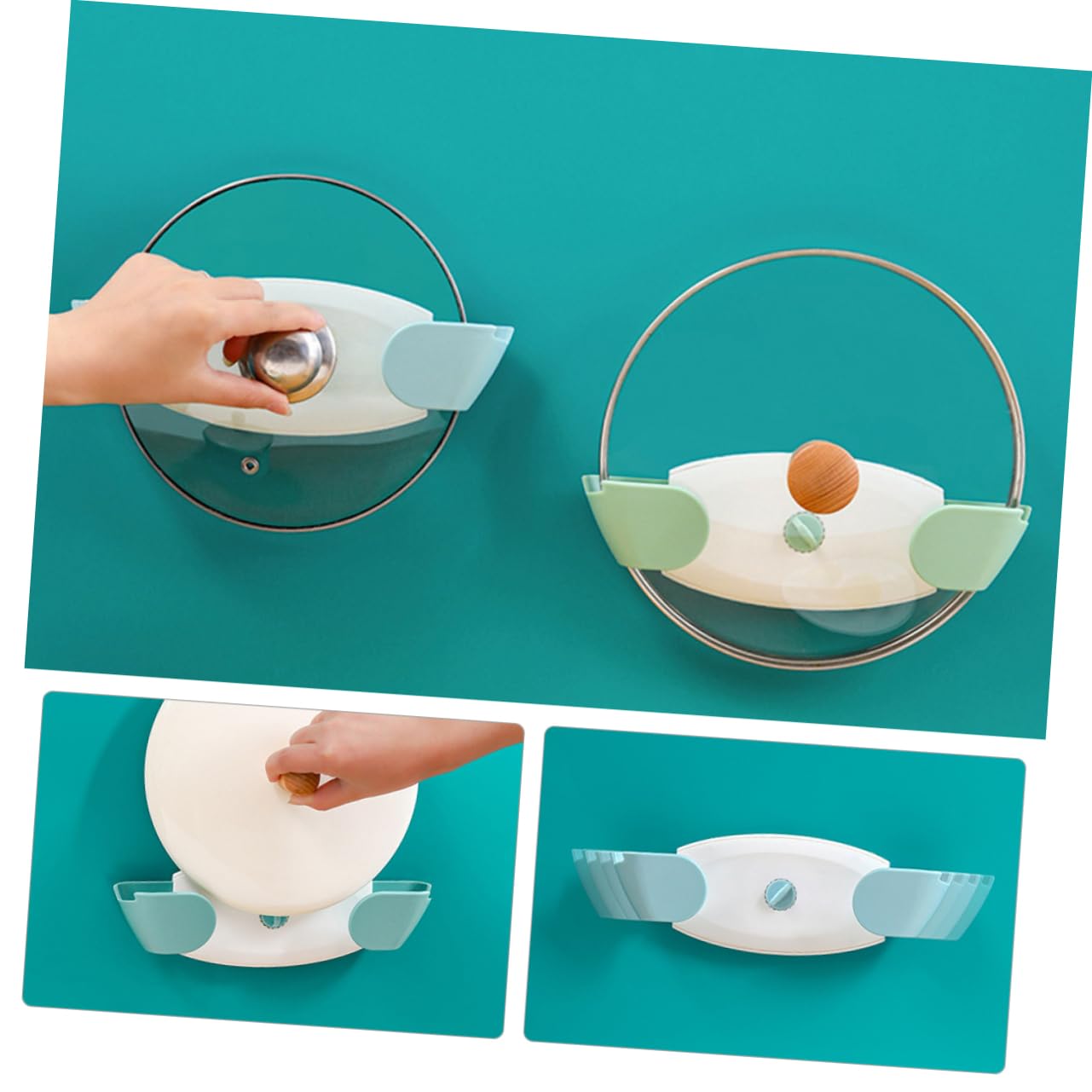 COLLBATH Hanging Pot Lid Holder Multi Functional Kitchen Storage Organizer Space Saving Pot Cover Rack for Efficient Organization for Kitchen and Dining Room Use Random Color