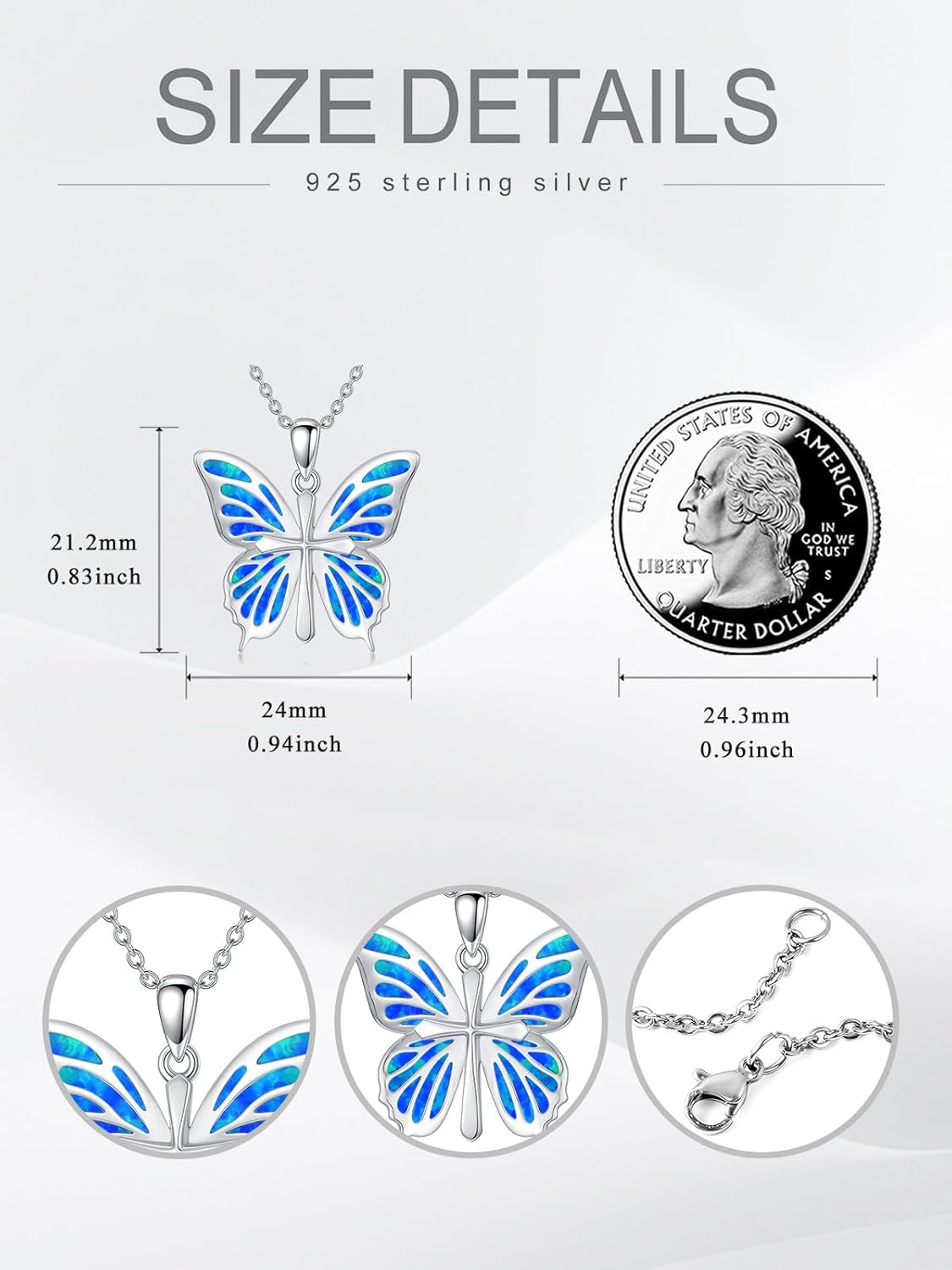 Butterfly Necklace for Women 925 Sterling Silver Cross Butterfly Necklace with White Opal/Blackonyx/Abalone Christmas Jewelry Gift - Image 4