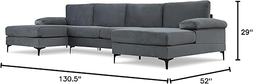 Miniatura 12 de Sofá modular moderno en forma de L, con diván extra ancho y patas doradas Gris,Negro -,Verde,Naranja,Gris oscuro,marino,Púrpura