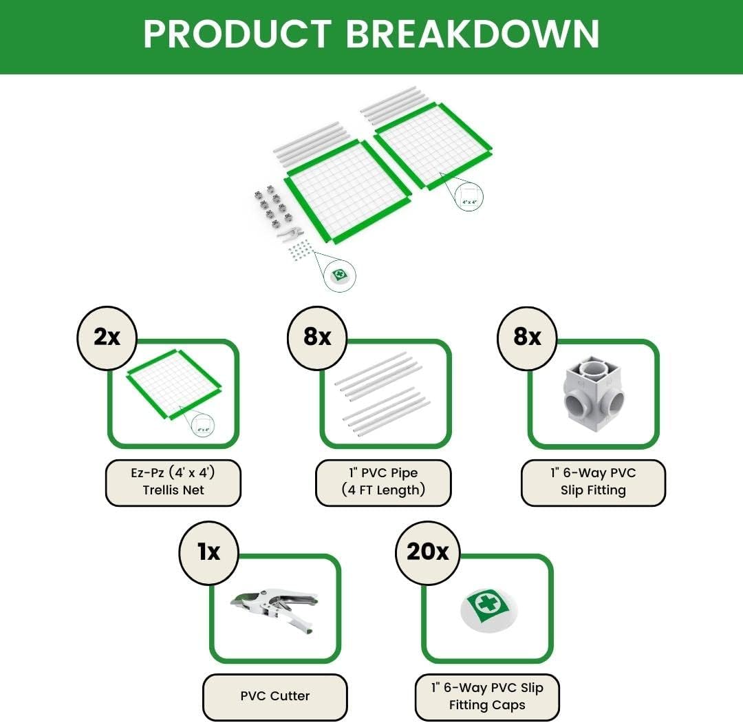The Bucket Company Ez-Pz (4' x 4') Trellis Kit | Hydroponics Grow Net for Grow Tents, Gardening, and Horticulture