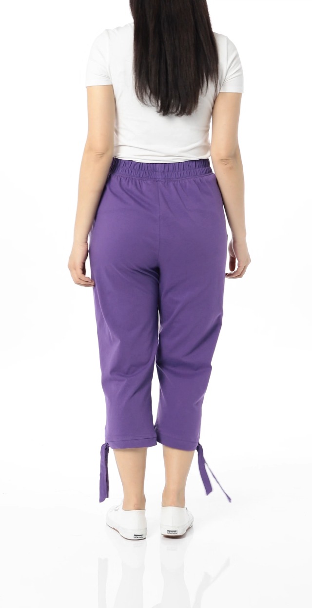 AmeriMark Women's Side-Tie Pants 100% Cotton Capris with Stretch