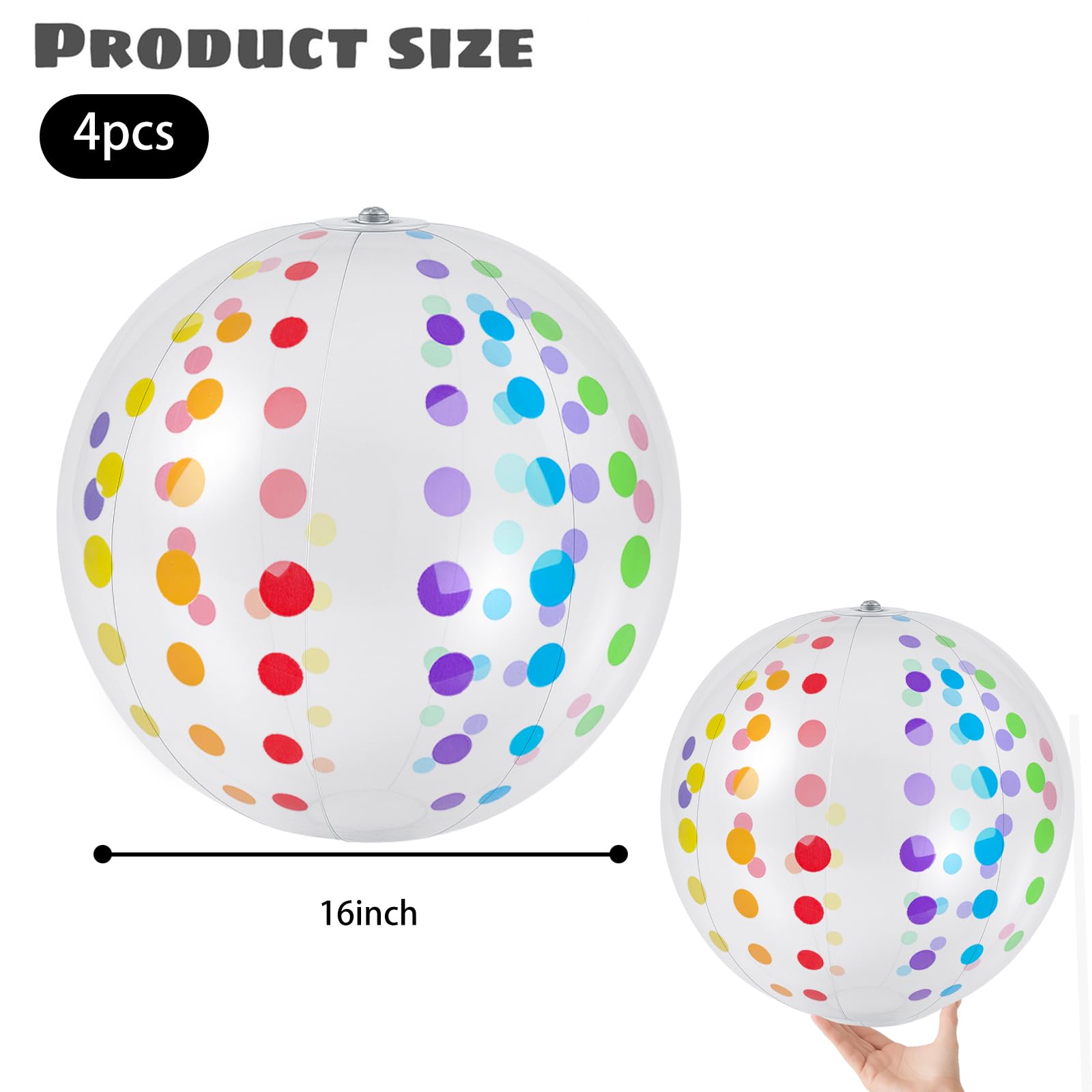 Paquete de 4 bolas de playa de 16 pulgadas, bolas de playa grandes con lunares para fiestas de verano, juguetes de piscina, suministros de fiesta de cumpleaños, juegos acuáticos para niños 2