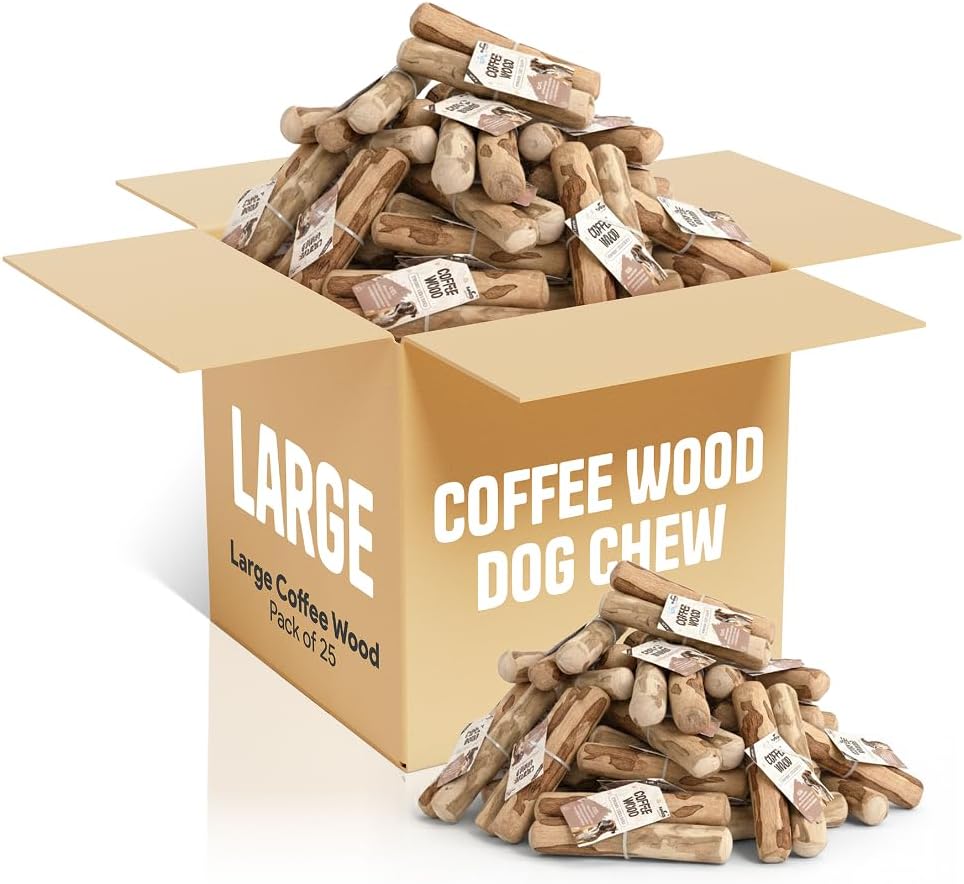 25 Pack Natural Coffee Wood Dog Chew Small - Caffeine-Free Wood Chew Sticks for Small Dogs and Puppies - Promotes Dental Health & Reduces Tartar - All-Natural Coffee Wood Sticks for Puppies