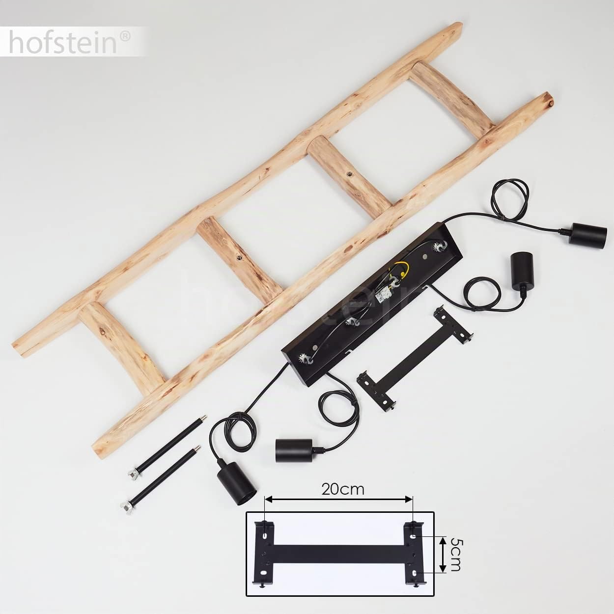 HOFSTEIN Suspension Yaak en bois et métal noir, 4 lampes pendantes rétro idéales au dessus d'une table vintage, hauteur max. 192 cm, pour 4 ampoules E27, ampoule(s) non incluse(s)