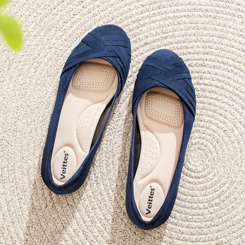 Image of Veittes Women's Wide Width Flat Shoes, Dressy Round Toe Slip On, Soft Comfortable Office Work Daily Walking Ballet Flats.