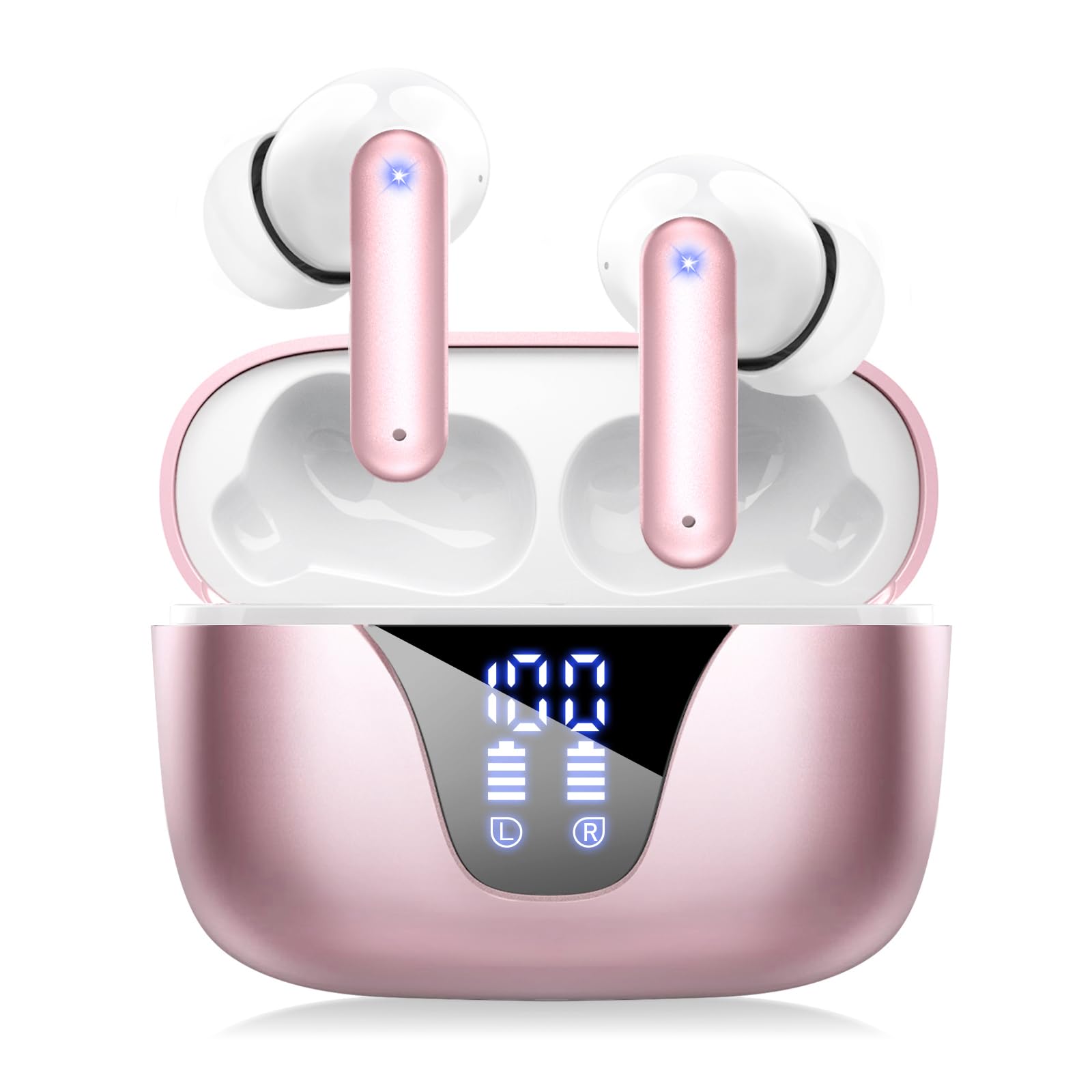 ZIUTY Wireless Earbuds Bluetooth Headphones, 50H Playtime Ear Buds with Mic, LED Digital Display Charging Case, IPX7 Waterproof, Deep Bass Stereo, in-Ear Earphone for iPhone Andriod Phone
