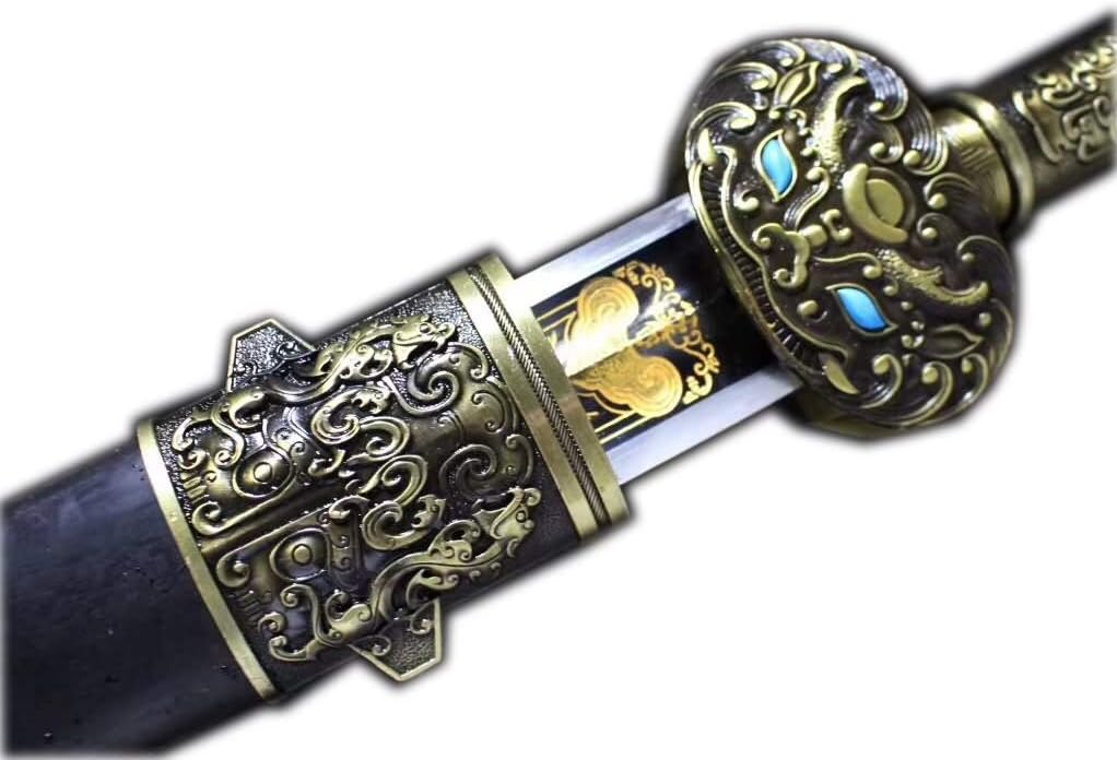 Chinese Swords,Fengyun jian,Handmade High Carbon Steel Etch Blade,Black Wood,Alloy