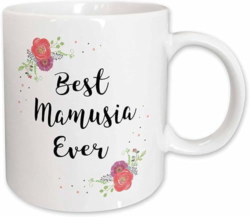 3dRose InspirationzStore Love Series Floral Best Mamusia Ever bonita acuarela rosa flores Polaco mamá tazas (taza_311973), 11onza, Blanco
