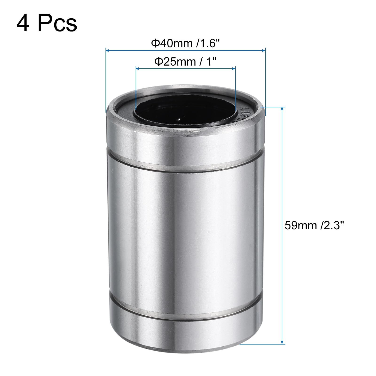 QUARKZMAN 4pz Cuscinetto Lineare Lm25Uu 25mm Foro 40mm OD 59mm Lunghezza Cuscinetti Sfera Lineari Doppio Lato Cuscinetto Sigillato Gomma Acciaio per Macchina CNC Stampante 3D Imballaggio
