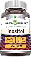 Vista 1 de Amazing Formulas Inositol 500 mg Suplemento de cápsulas Sin OMG Sin gluten Fabricado en Estados Unidos (1 paquete 100 unidades)