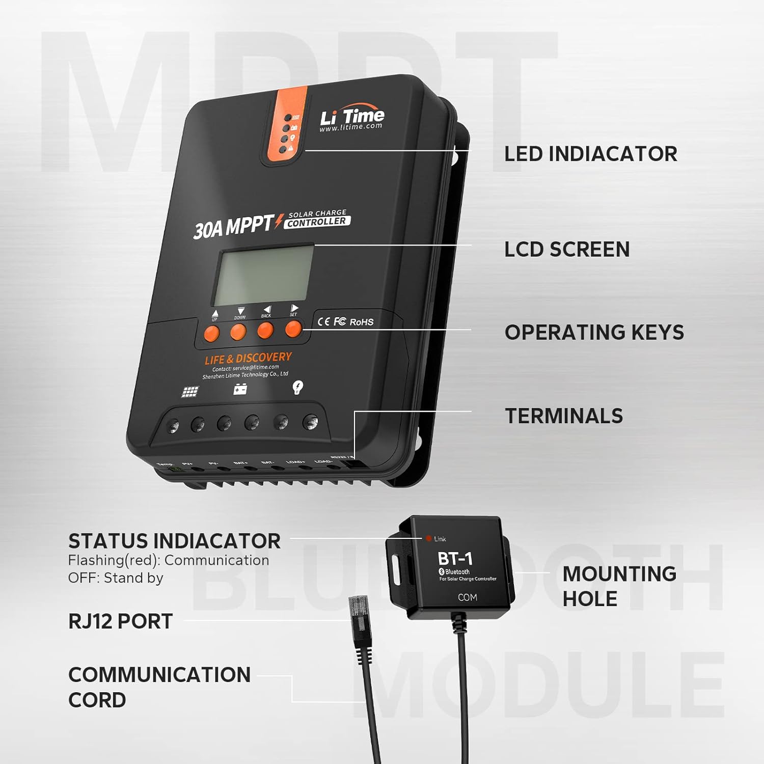 Buy LiTime 30 Amp MPPT 12V / 24V Auto DC Input Solar Charge Controller
