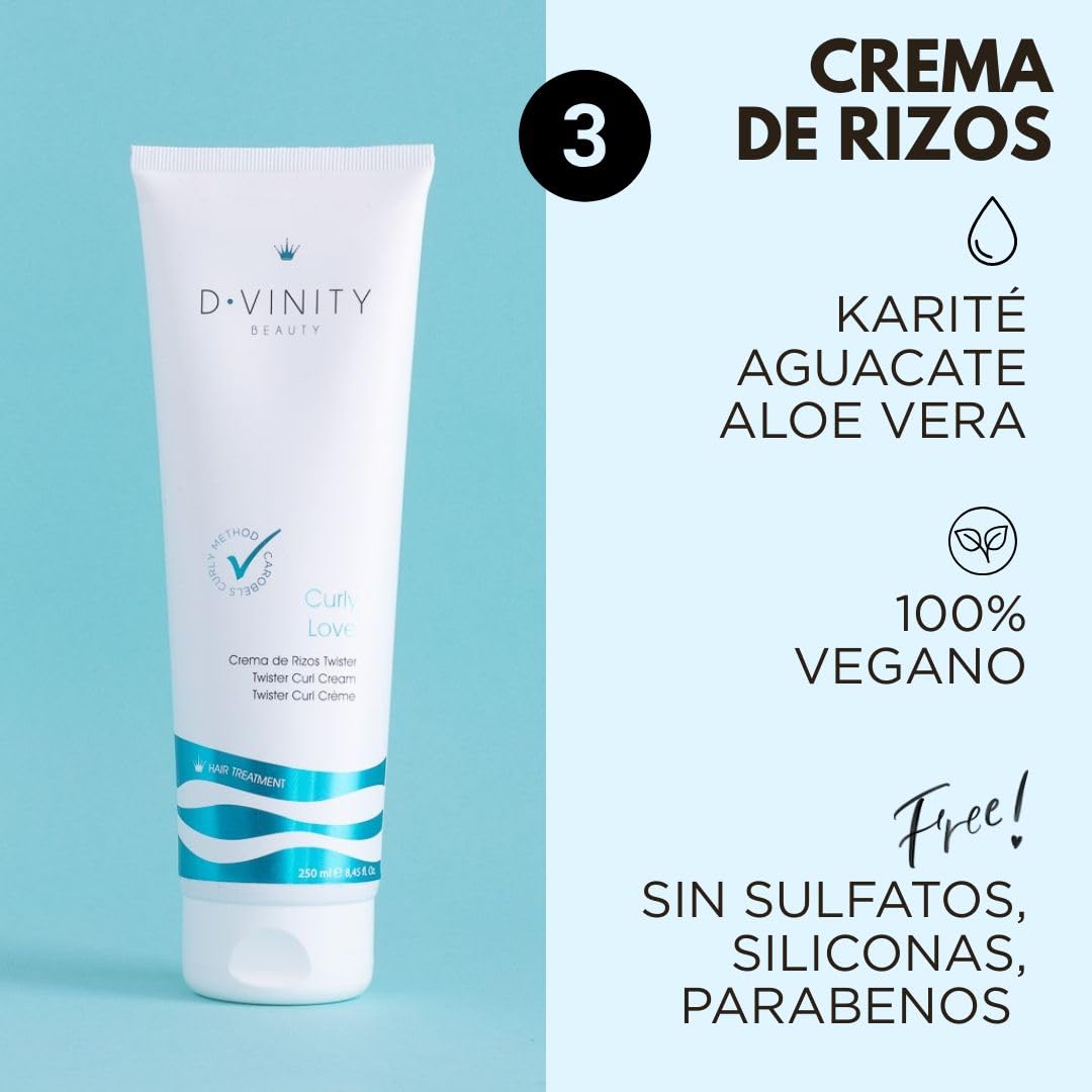 Rutina Curly Love 3 Pasos D·VINITY – Champú Low-Poo, Mascarilla y Crema Definidora | Método Curly | Hidratación, Definición y Control del Frizz