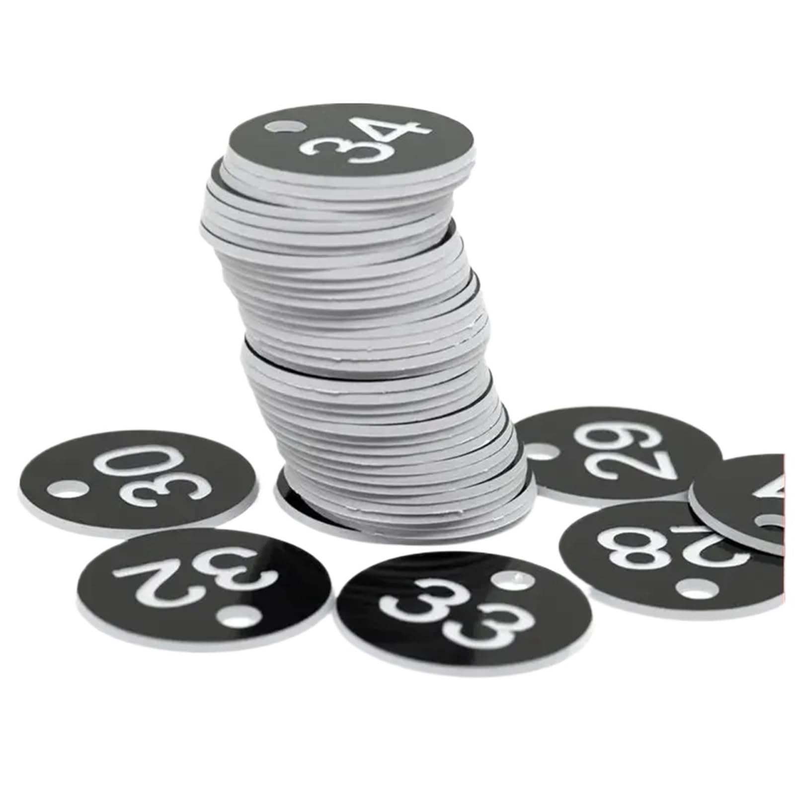 Plastikowe zawieszki z numerami, Etykiety z numerami ABS, czarne, 3,5 cm, opakowanie 100 sztuk 1-100