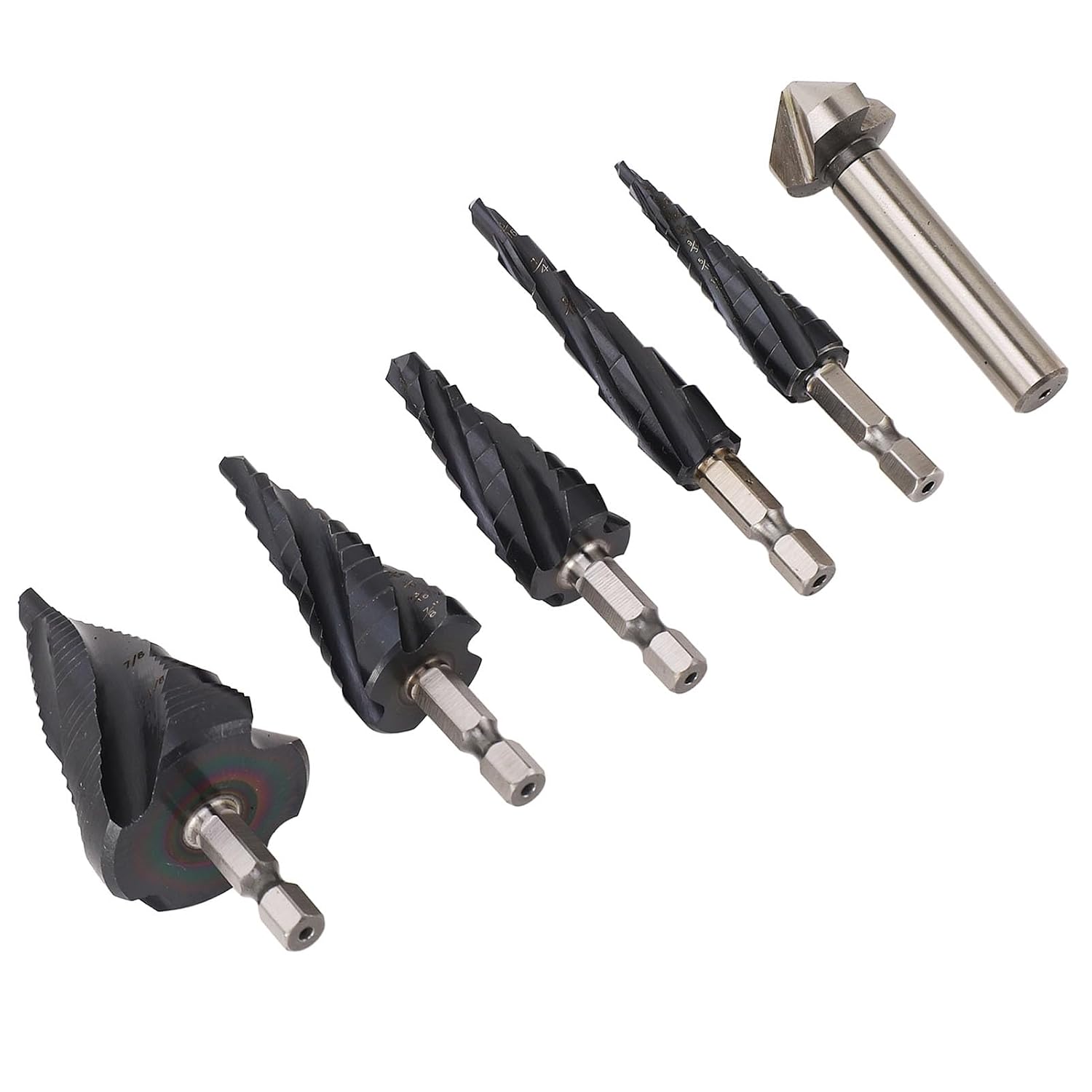 Step Drill Bit Set, 4 Flute 1/4 Inch Shank M35 Cobalt Pagoda Drill Bit Kit for Stainless Steel Hard Metal, Multi - Size Step Bits with 1/8 to 1-3/8 Inch Hole Capacity