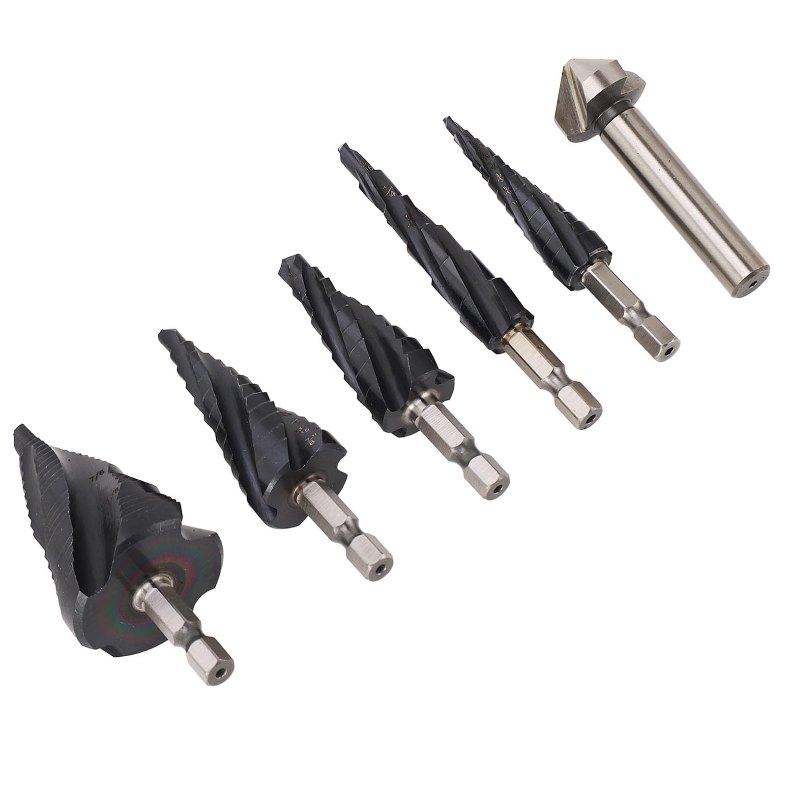 Juego de brocas escalonadas de 4 flautas, vástago de 1/4 de pulgada, Kit de brocas de pagoda de cobalto M35 para metal duro de acero inoxidable