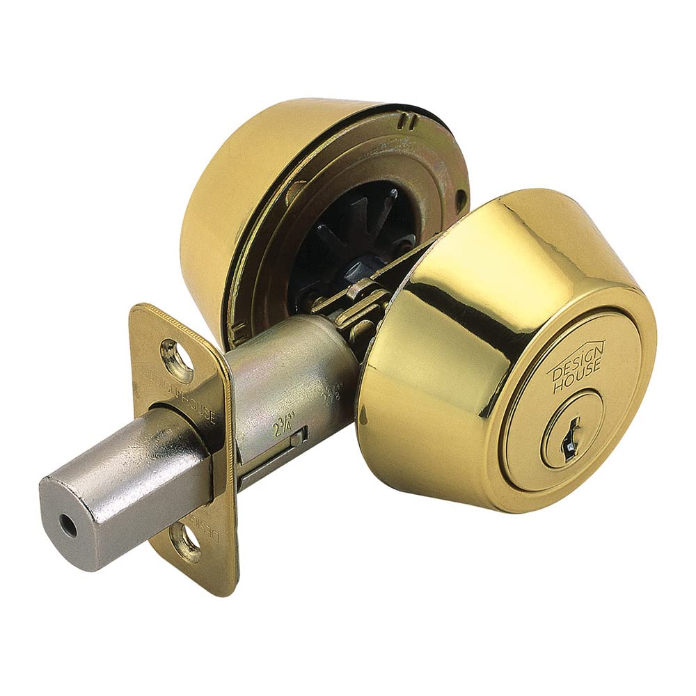 Design House 782771 Pro Series Deadbolt, Double Cylinder Latch, Polished Brass