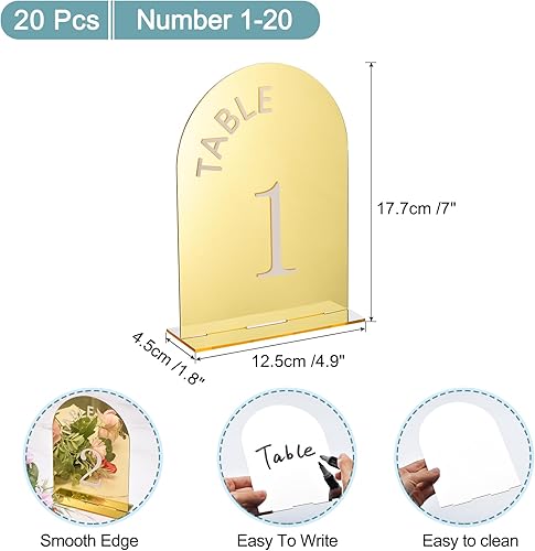 Miniatura 2 de uxcell 20 carteles acrílicos de arco dorado de 4.8 x 7 pulgadas con soporte, soportes de números de mesa de arco acrílico para decoración de mesa de
