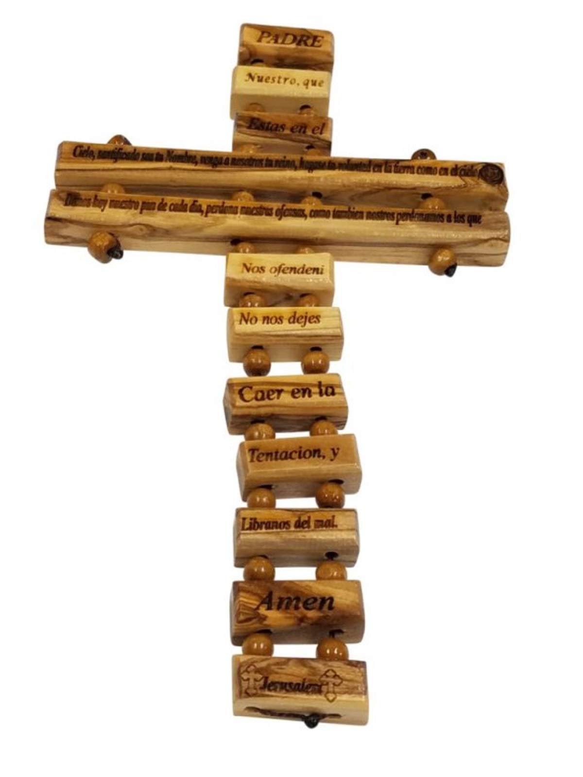 Legno di ulivo Padre in cielo Preghiera del Signore appeso Croce di Leone di Giuda Mercato (Spagnolo 9 cm)