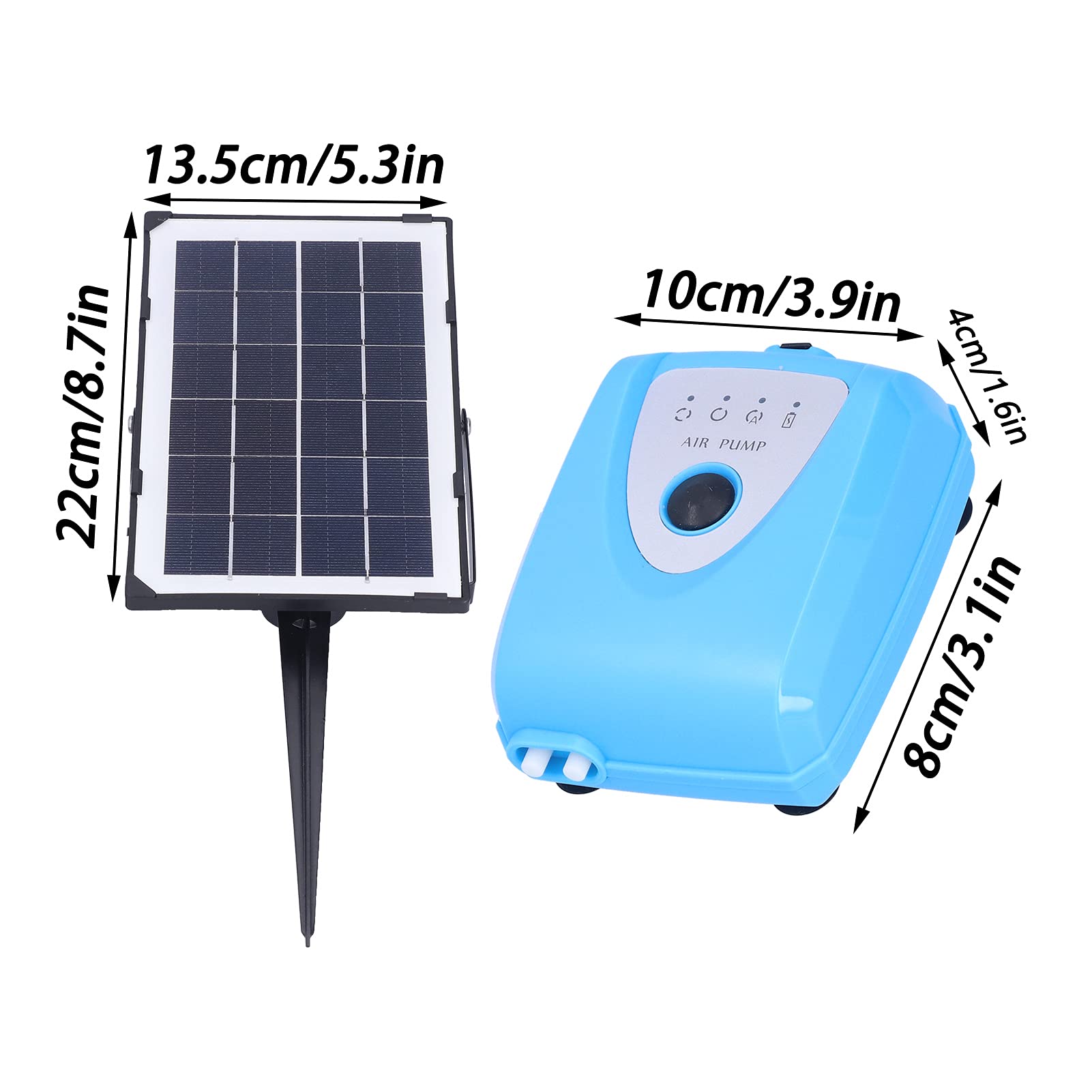 FTVOGUE Solarbetriebener Sauerstoffgenerator aus Messing und Kunststoff, Teichbelüfterpumpe, 3,7 V, 4000 MAh, 15 Stunden Laufzeit, 2 Modi, USB und Solaraufladung, für Aquarien, Teiche, Angeln Im