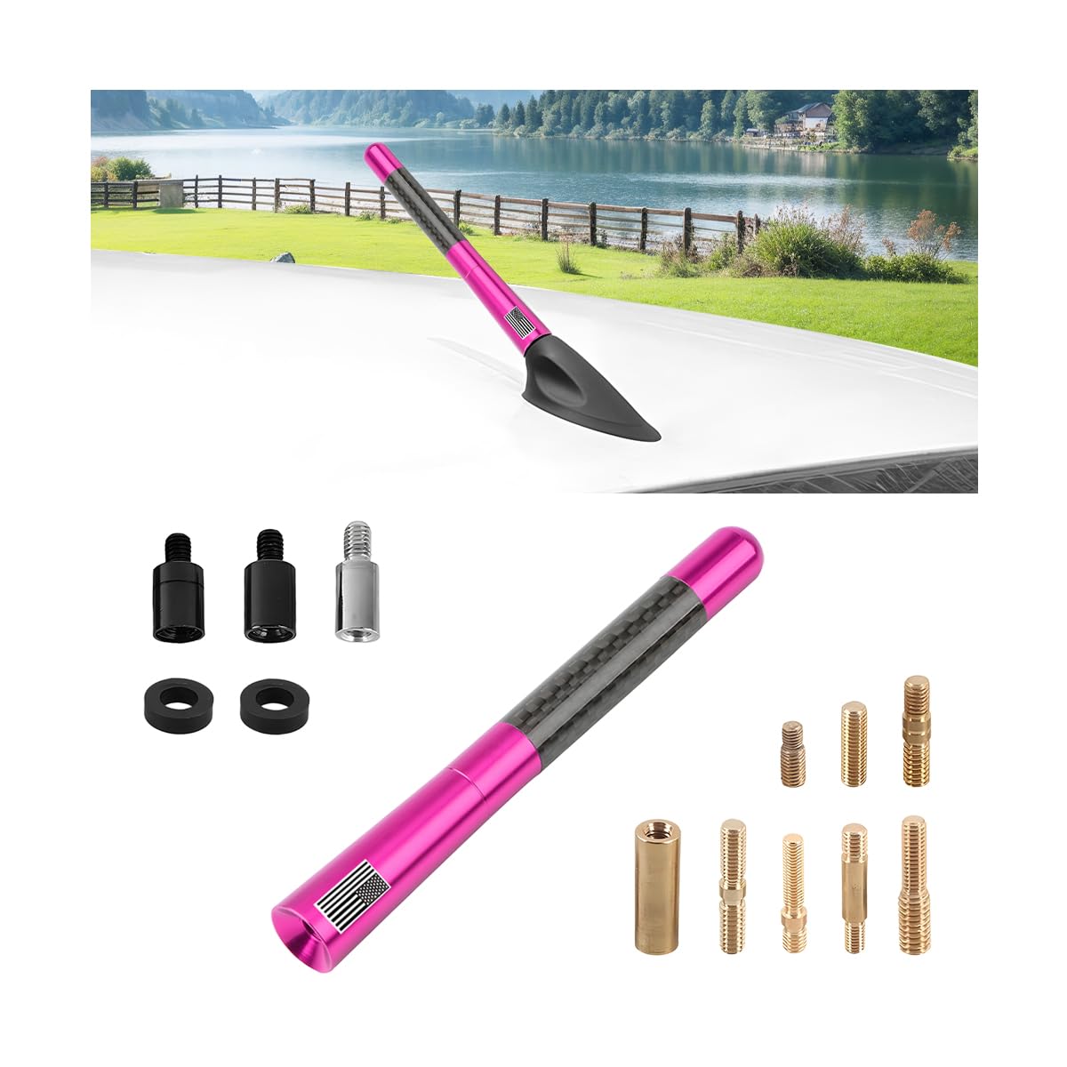 Car Antenna, 4.72 Inch Flexible Vehicle AM FM Radio Signal Mast for Enhanced Reception, Roof Mount Automotive Antenna Replacement Accessories, Universal for Truck Motorcycle RV (Pink)