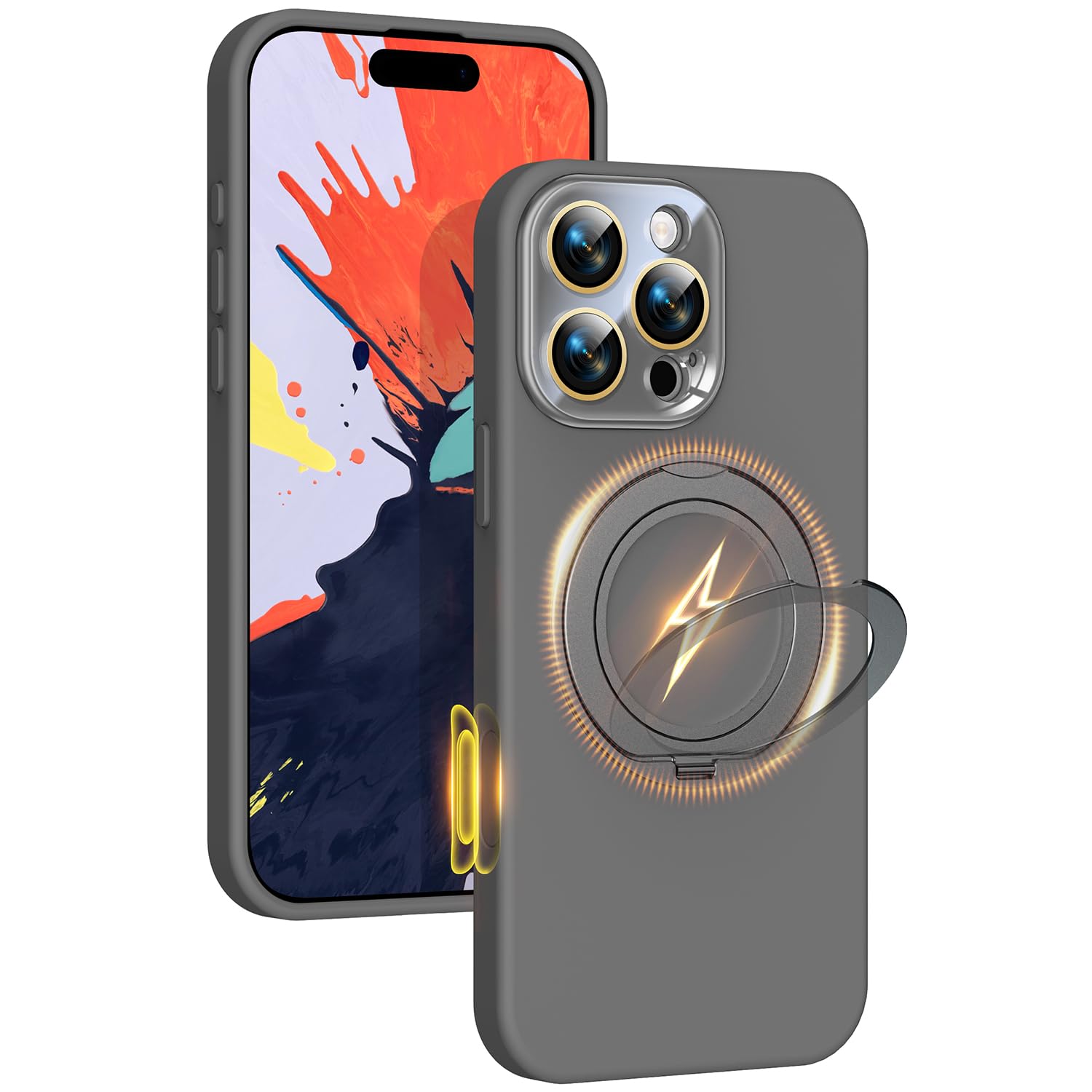 Silicone Case for iPhone 16 Pro Max with 360 Magnetic Stand Fit for MagSafe