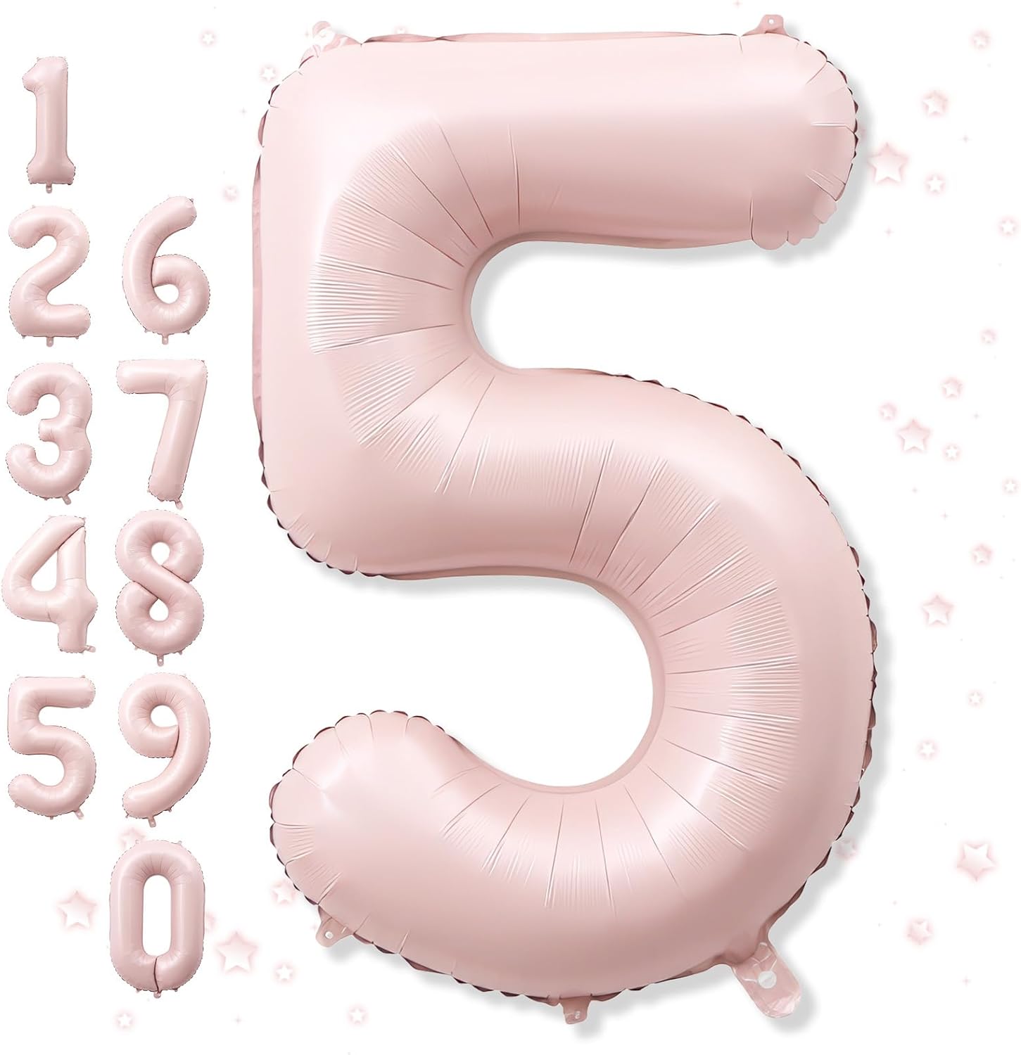 Big Number 5 Balloons, Dusty Light Blush Pink Foil 5 Balloon Numbers 40 inch, Giant 5th Birthday Party Decor, Pastel Baby Pink Mylar Helium Self Inflating Balloon for Girls Anniversary Decorations