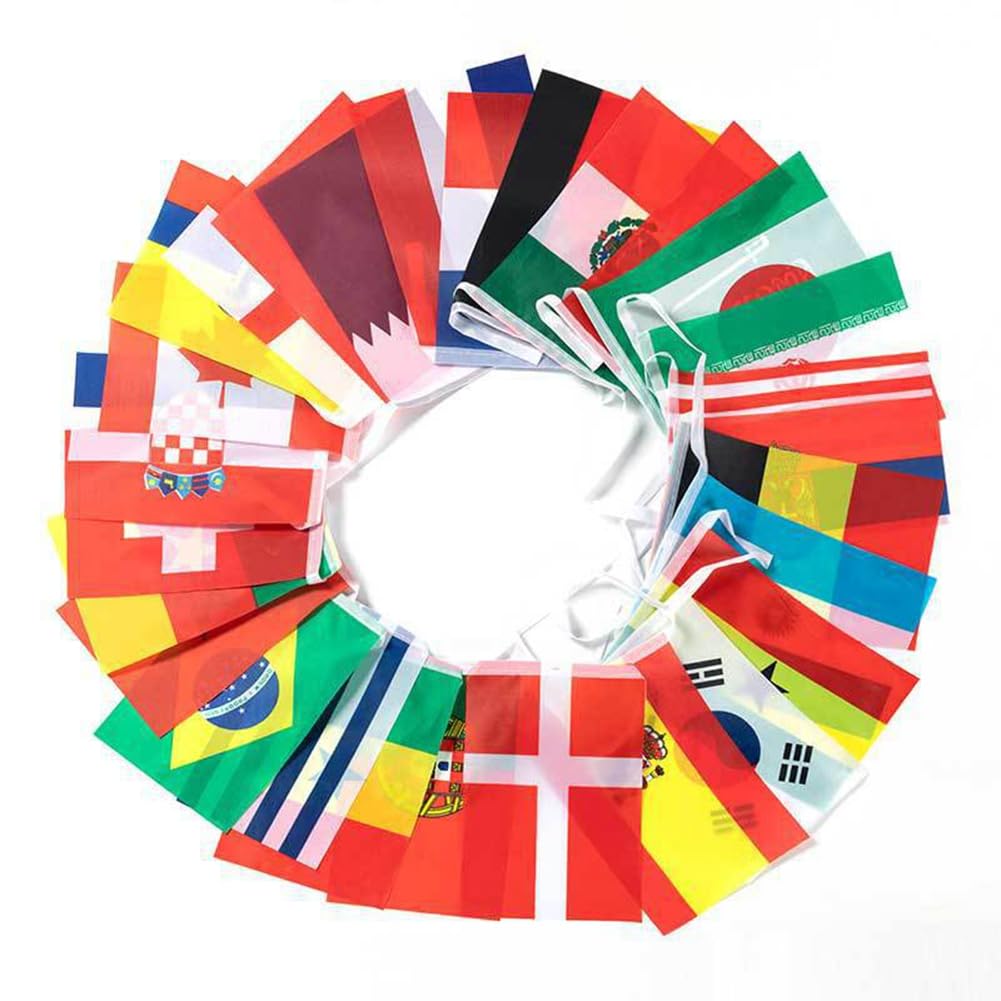 Guirlande de 100 drapeaux multicolores - Guirlande internationale à suspendre - Pour chambre d'enfant, mariage, bar, festival, fête - 20 x 28 cm - 80 m - Avec 200 drapeaux
