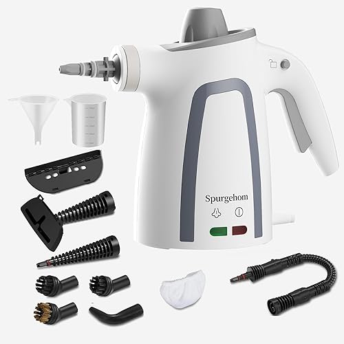 Spurgehom High-Pressure Steam Cleaner 1050W Fast Heating, 11-in-1 Multi-Surface Steamer with Safety Lock & 8 Accessories – Dirty-Free for Floors, Windows, Cars