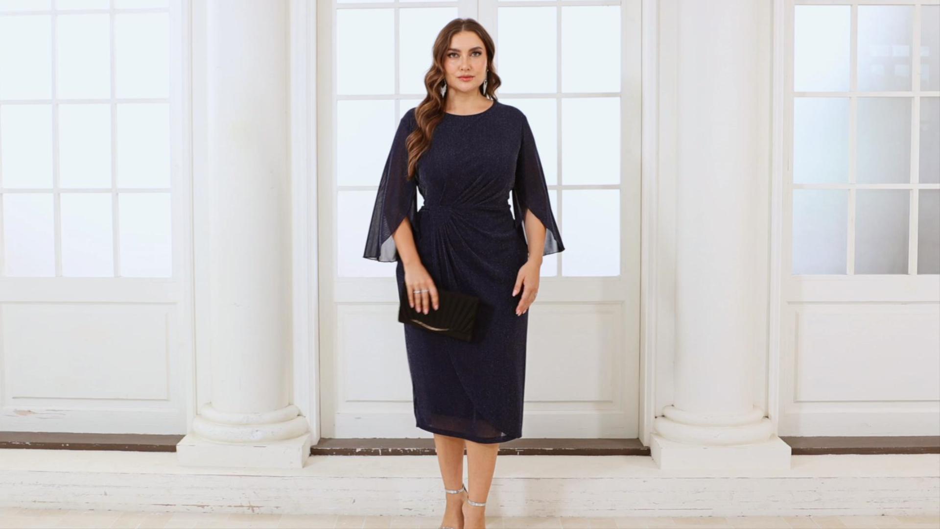 Amazon.com: ZOMVA Plus Size Glitter Mesh Dress Petal 3/4 Sleeve