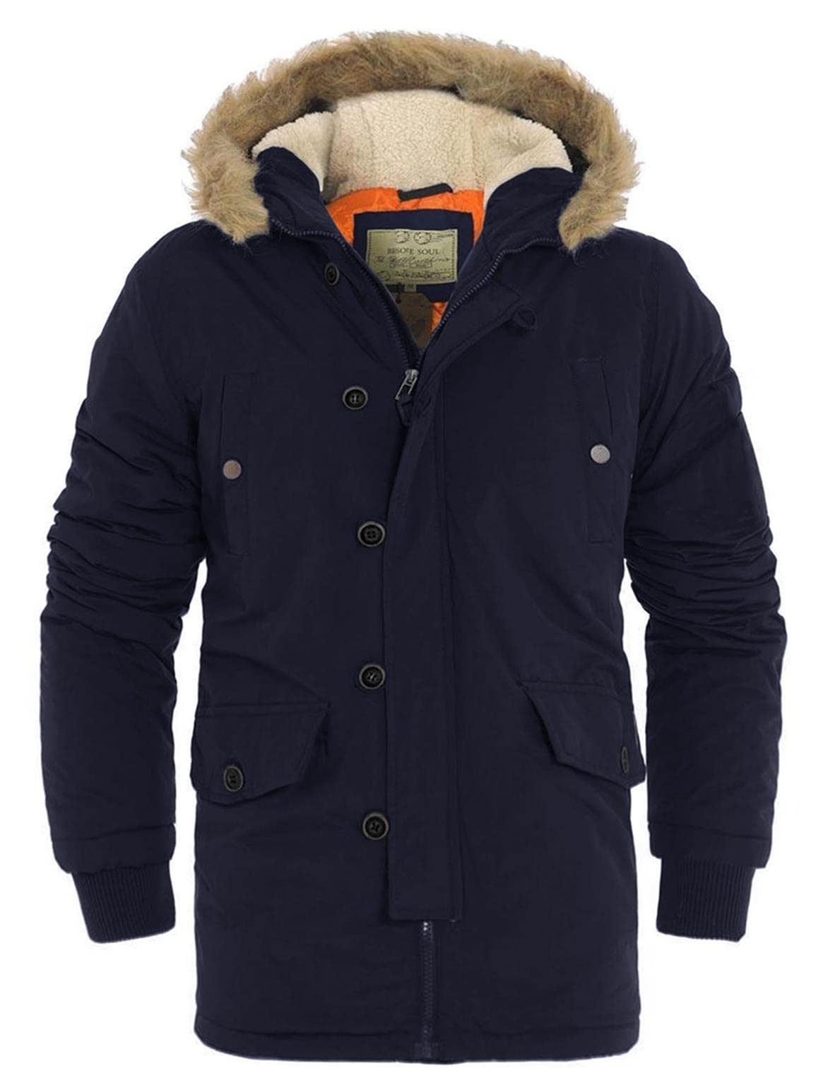 SS7 Boys Faux Fur Padded Lined Winter Parka Coat Navy