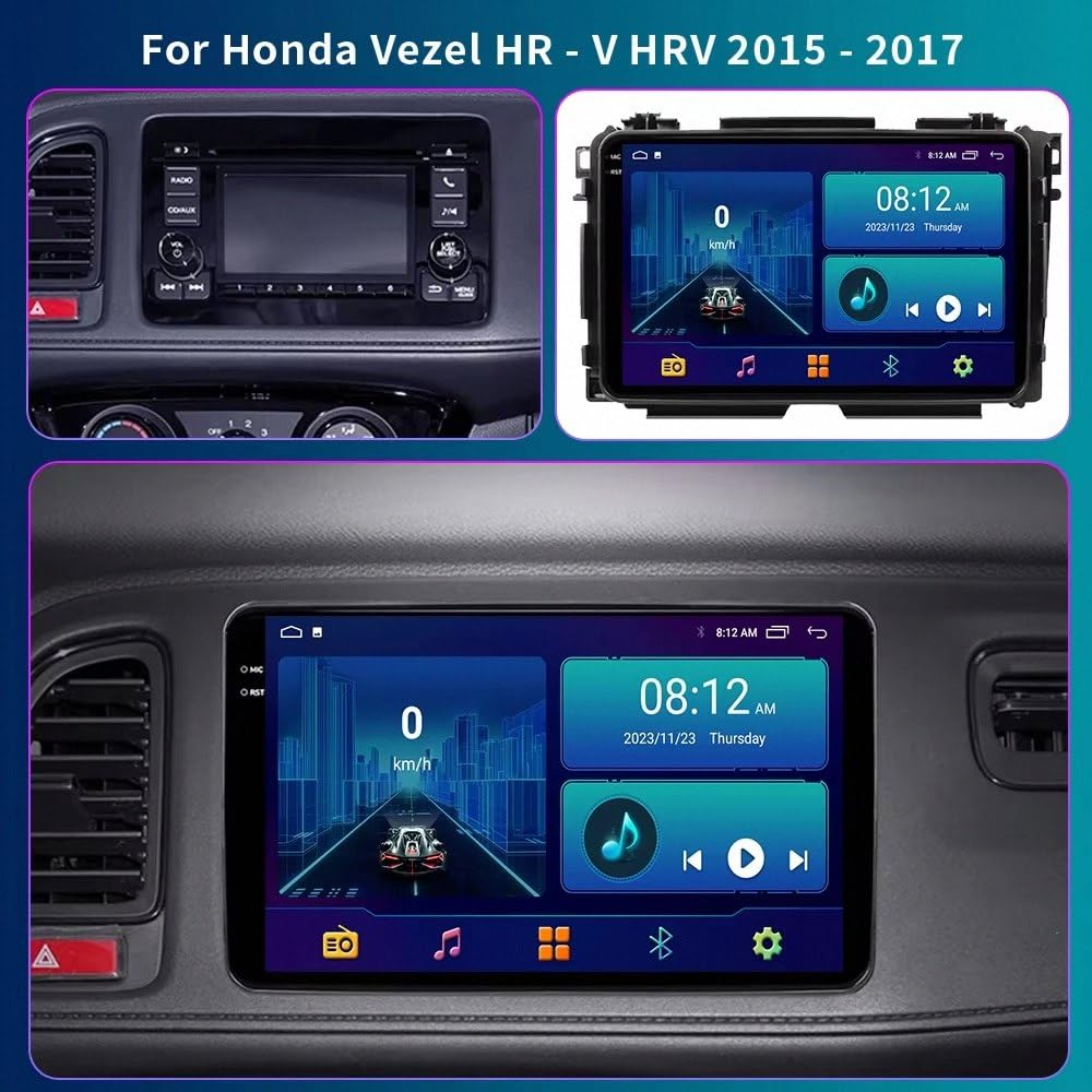 Wyświetlacz Carplay dla Honda HRV H RV Vezel XRV 2015-2017 Z Bluetooth, Fm I Aux; Obsługa Mirror Link, Nawigacji Gps Oraz Sterowania Głosowego, 4 Rdzeń 4G+64G
