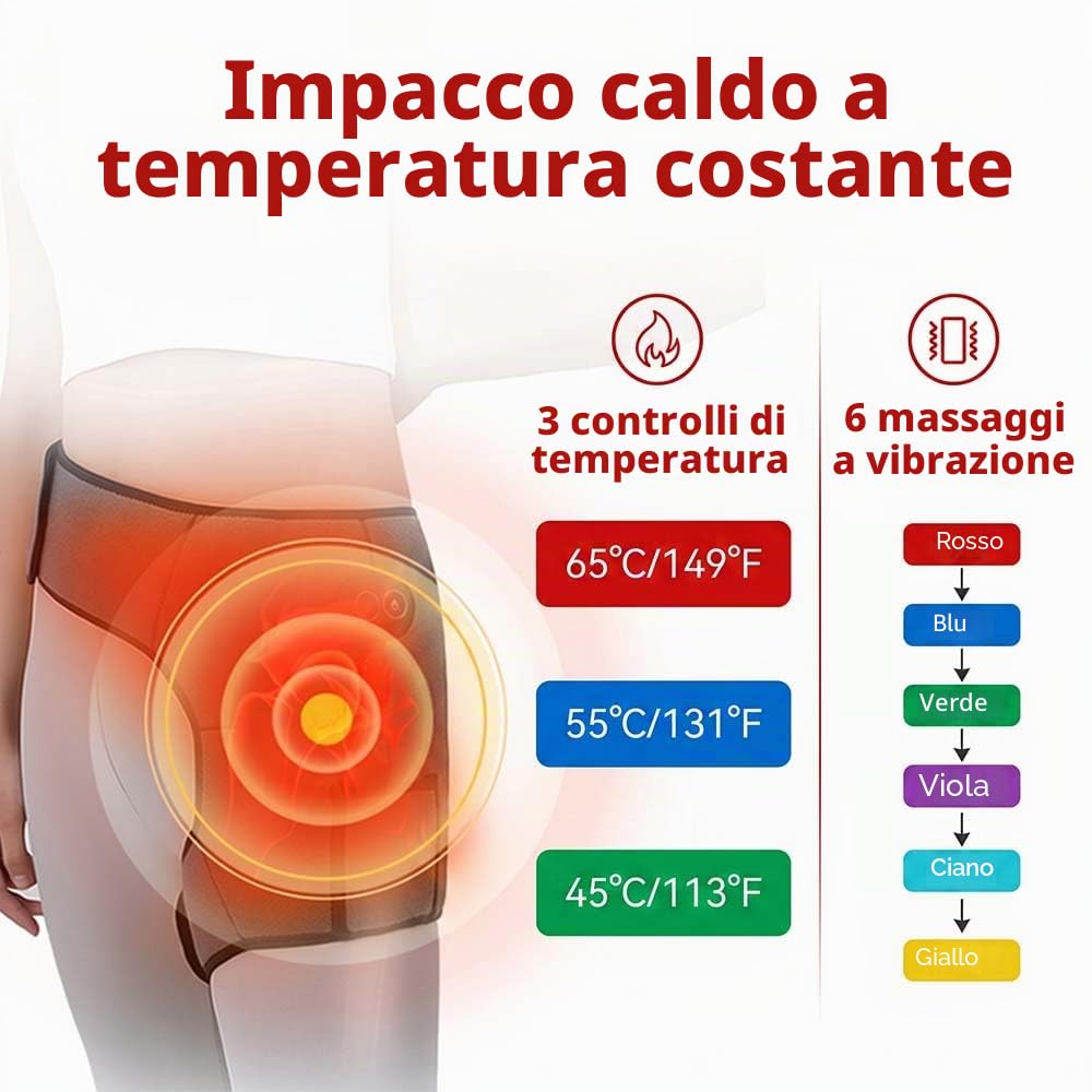 Cuscinetto riscaldante senza fili per anca/sciatica, sollievo dal dolore con 2 cinghie di estensione, 3 cuscinetti termici per anca con 6 massaggi a vibrazione, fascia per anca riscaldata con