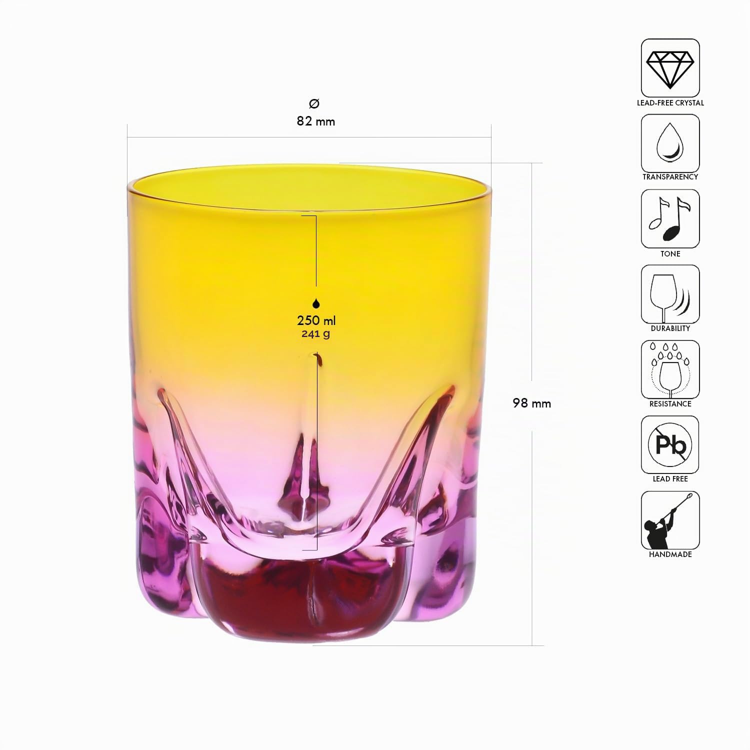 Krosno – Whisky-, Drink- und Cocktailgläser 250 ml – 6-teiliges Set in 6 einzigartigen Farben – Aurora Kollektion – Bleifreier Kristall – Handbemalt, Mehrfarbig Mix 3