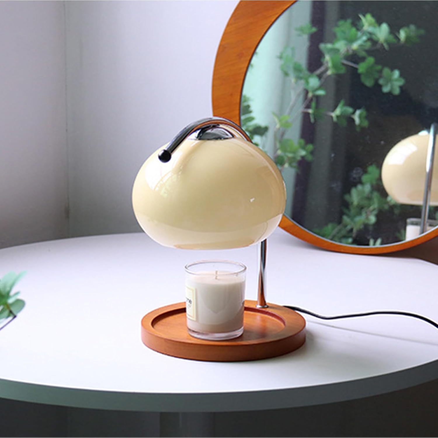 Hilitand Retro Candle Warmer Lamp Vintage Candle Melter Lamp Dimmable Aromatherapy with Storage Tray for Bedroom Study Decor (Beige)