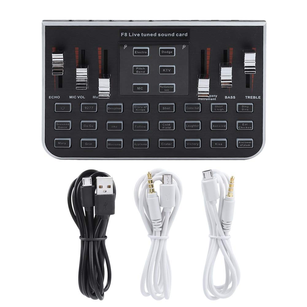 xuuyuu Live Sound Card,F8 External Audio Mixer Portable Mobile Phone Live Broadcast Karaoke Voice Changer for Funny Voice Changer Device
