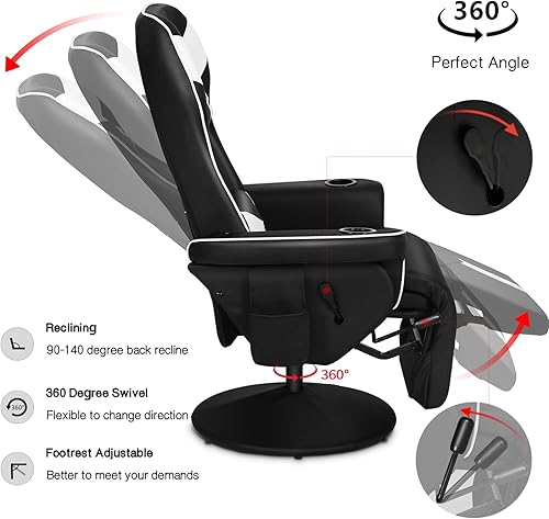 Miniatura 4 de Modern-Depo King Throne Racing - Silla reclinable de masaje, silla giratoria ergonómica con altavoz, reposapiés, reposacabezas, respaldo, Negro