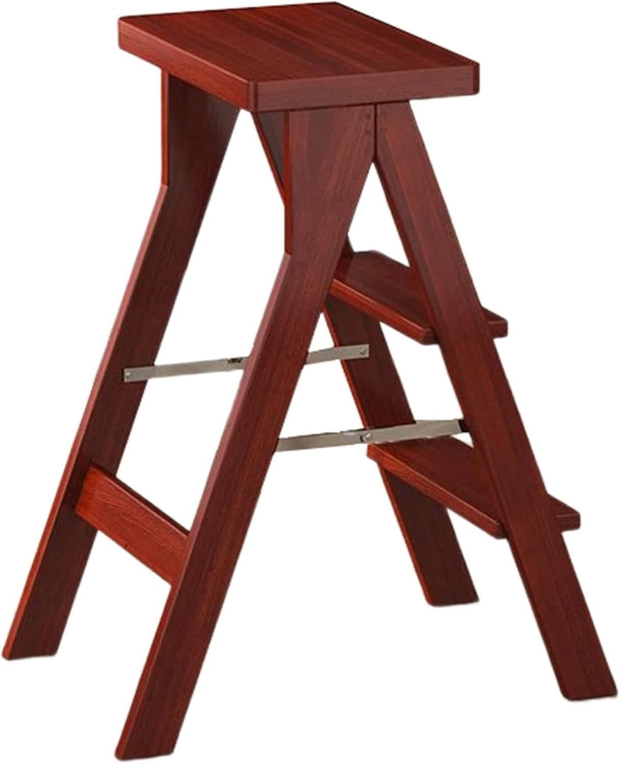 Wooden Folding Library Ladder Chair Portable Stool Flower Shelf for Adults Convertible Step Ladder(White,Without pad)