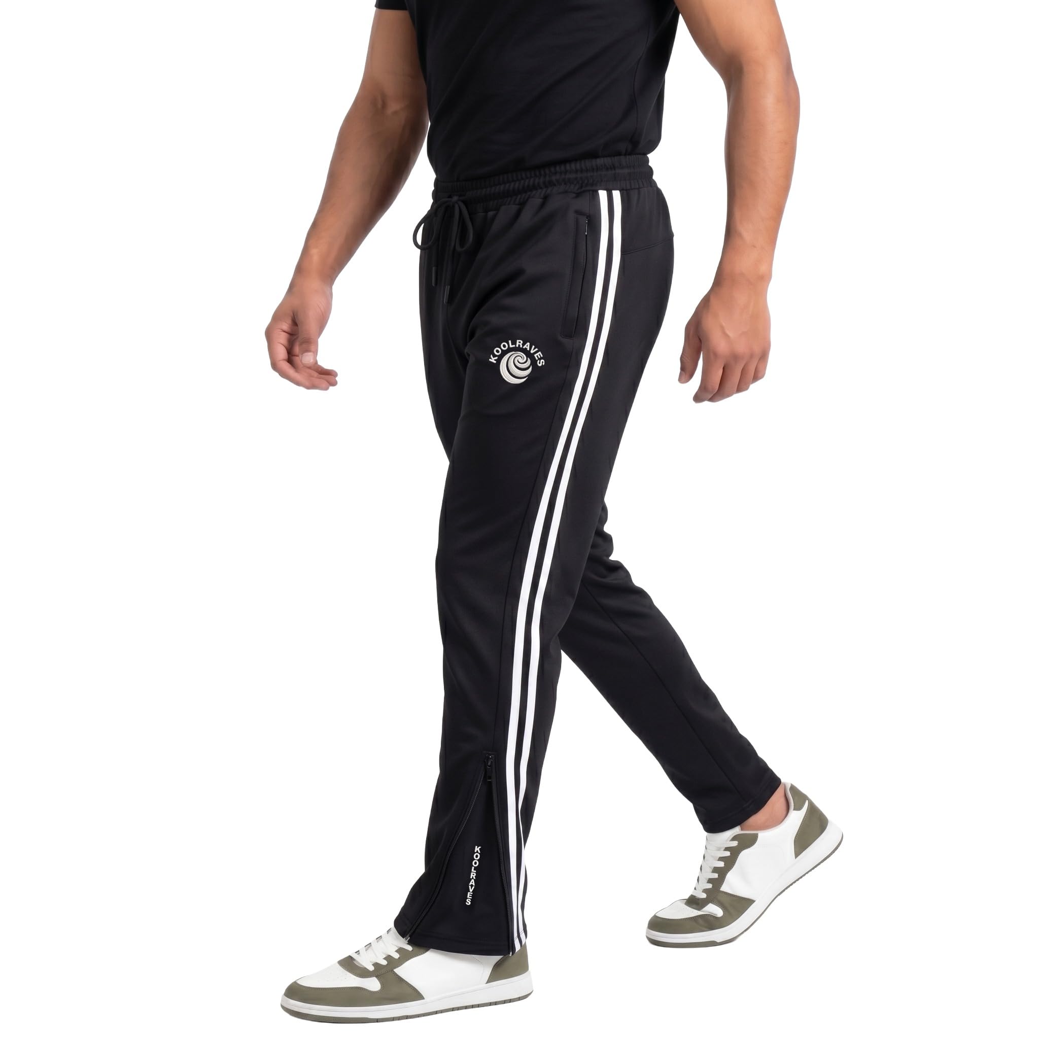 Premium Men's Nylon Terry Trackpants - Side Stripe Workout Pants with Leg Chain Zipper, Elastic Waistband & Zip Pockets-picture-48