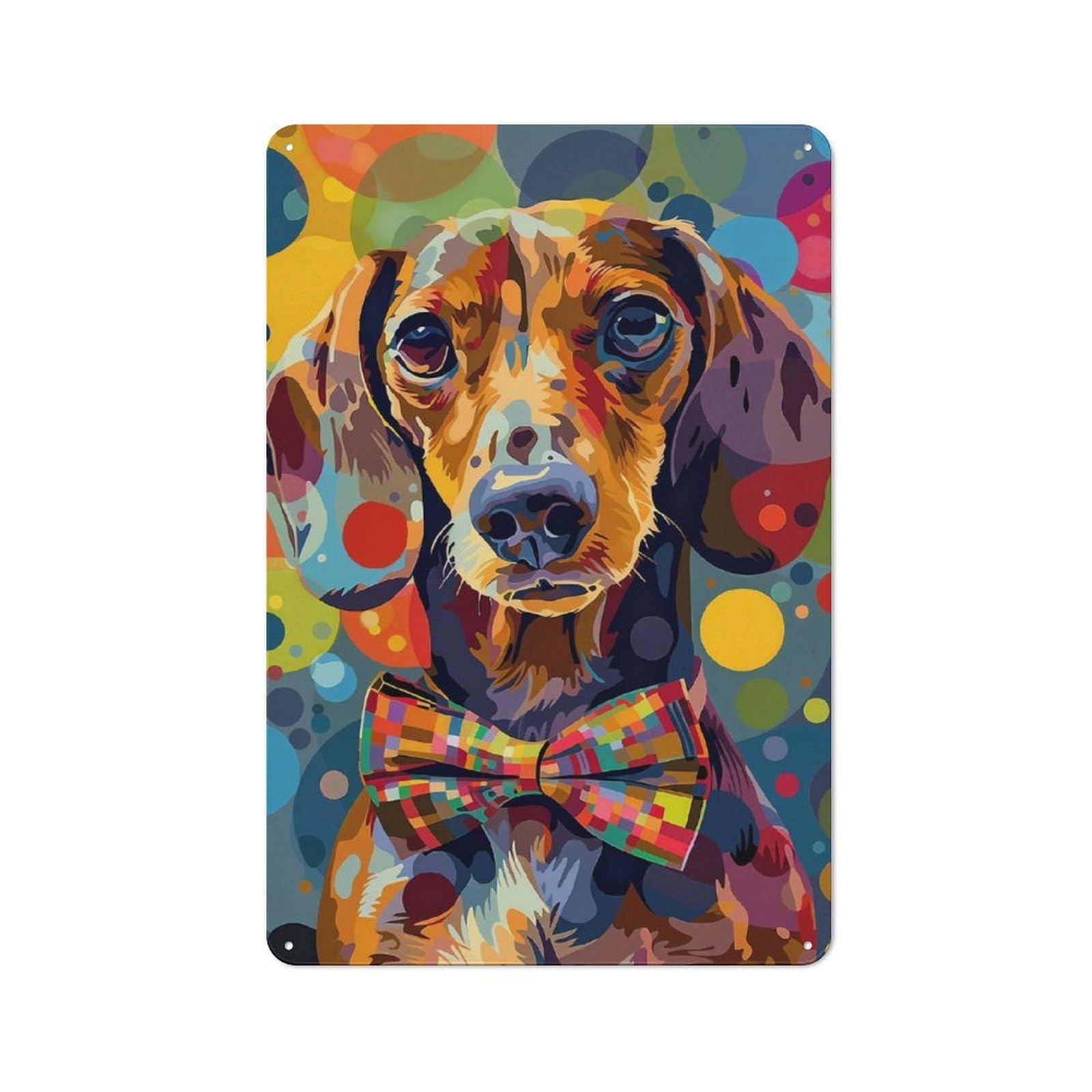 Junmoney Colorful Dachshund Dog Industrial-Style Metal Sign 30X20cm For Home Bar Wall, Housewarming Wall Decor For People Furnishing Home Bar