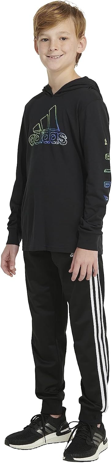 adidas Boys' Long Sleeve Cotton Logo Hooded T-Shirt
