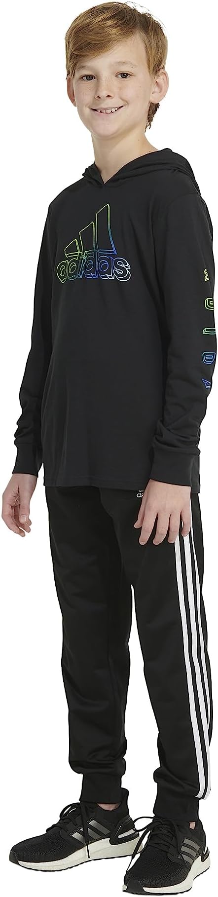 adidas Boys' Long Sleeve Cotton Logo Hooded T-Shirt