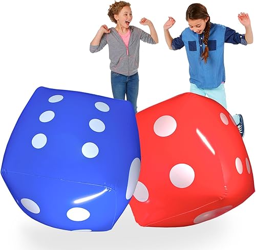 Novelty Place Dados inflables jumbo de 16 pulgadas (paquete de 2) – Dados gigantes rojos y azules para juegos de mesa en interiores y exteriores,