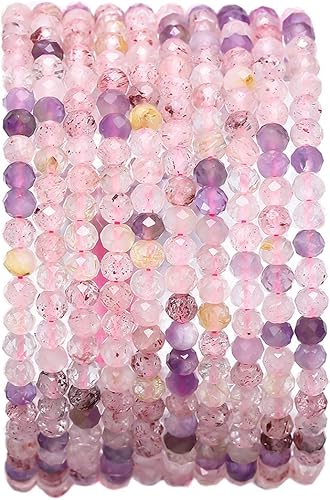 Cuarzo morado natural facetado, piedra de cristal rutilado Rondelle de 0.118 x 0.157 in, cuentas de piedras semipreciosas sueltas para la