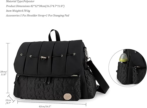 Miniatura 7 de Lmbabter Bolsa de pañales, mochila de mensajero, mochila de viaje, bolsas de maternidad, elegante bolsa de bebé con cambiador para mamá, Negro -,