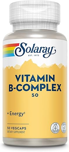 SOLARAY® B complex 50. 50 VegCaps. Las Vitaminas B contribuyen al normal funcionamiento del sistema nervioso. Sin gluten. Apto para veganos.