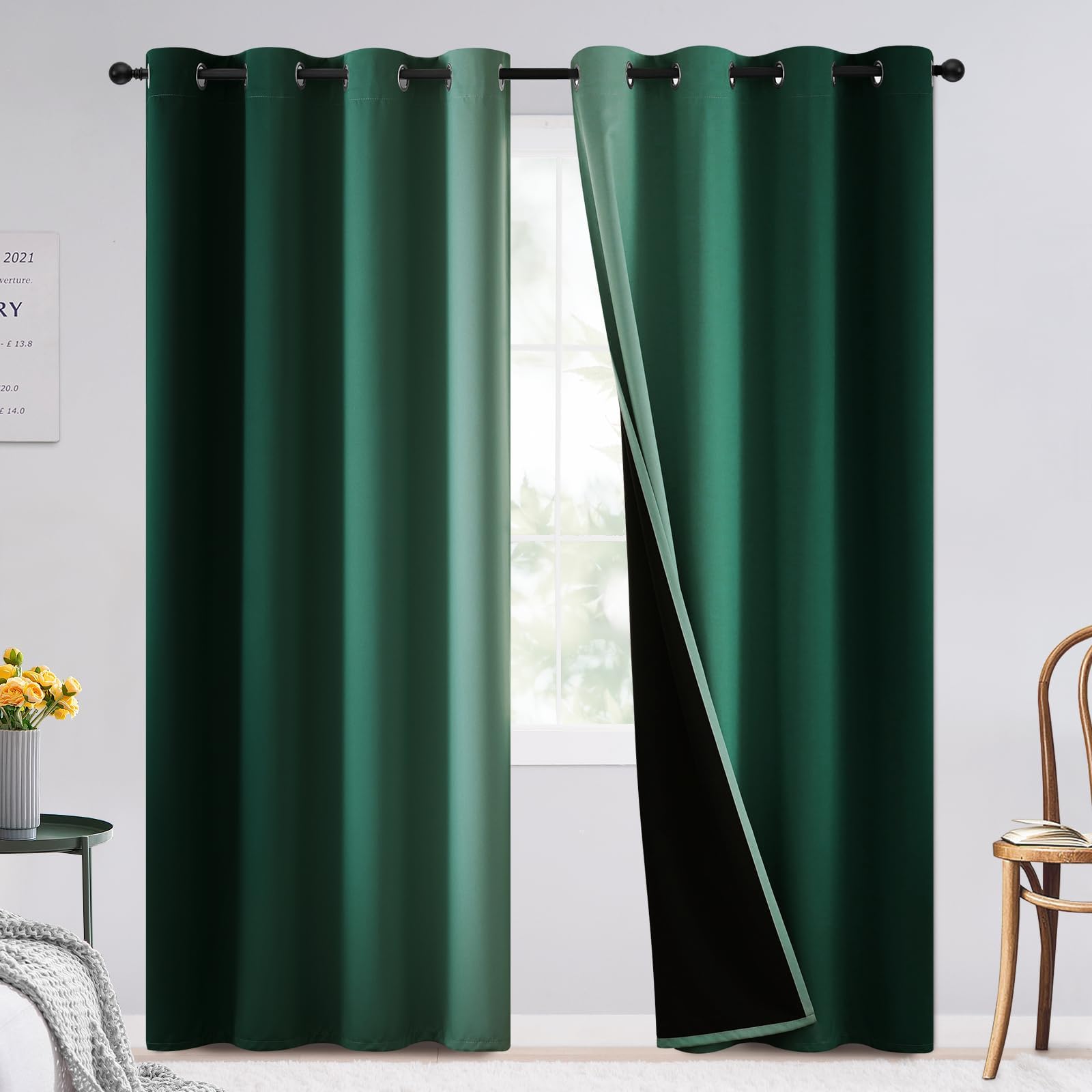 SimpleHome Dark Green Ombre 100% Blackout Curtains 84 Inches Long, Room Darkening Thermal Insulated Grommet Curtains for Bedroom/Living Room, 2 Panels, 52x84 inches Length — image 1