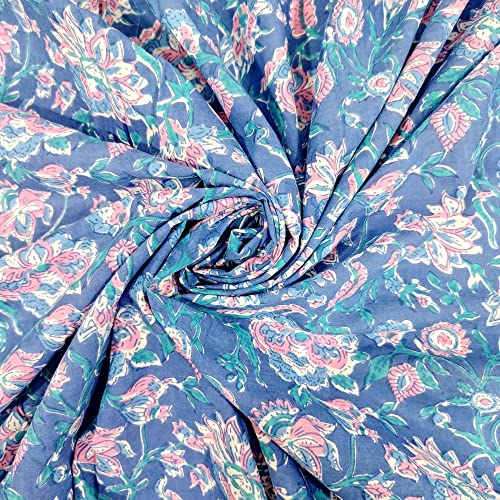 Trade Star Tissu indien à imprimé floral fait à la main 3 m Tissu à teintures naturelles 100% coton doux pour la couture les travaux manuels la couture...