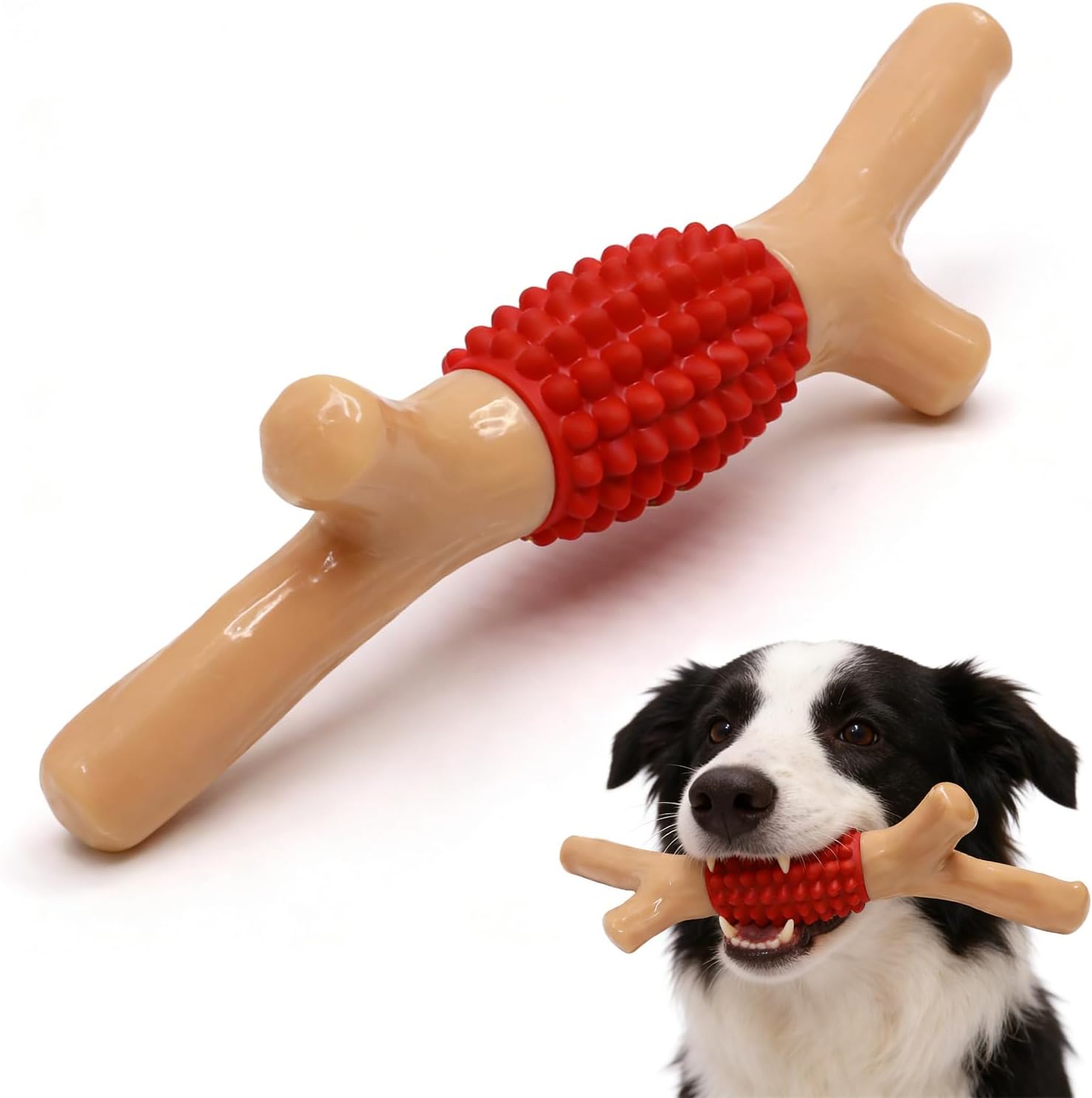 SCHITEC Dog Chew Toy for Aggressive Chewers, Tough Big Nylon & Rubber Teething Stick with Real Bacon Flavor for Large Medium Breed